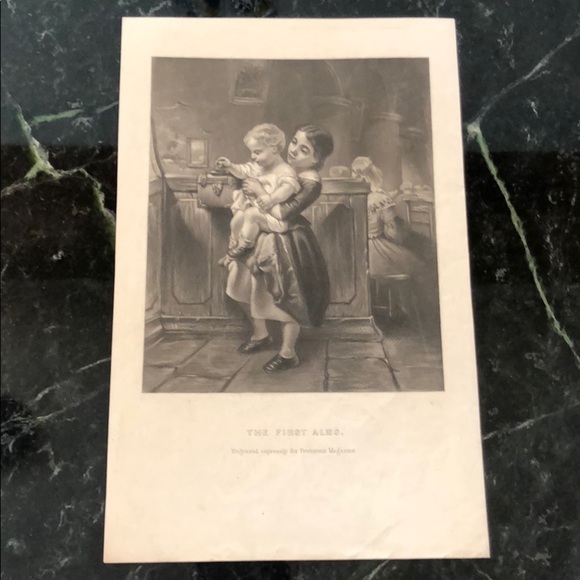 First Alms 9.5" X 5.75" - Antique Engraving/Print - Picture 2 of 6